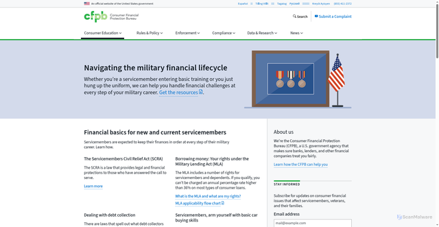 Security scan screenshot of https://www.consumerfinance.gov/consumer-tools/military-financial-lifecycle
