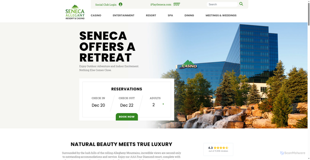 Security scan screenshot of https://senecaalleganycasino.com/