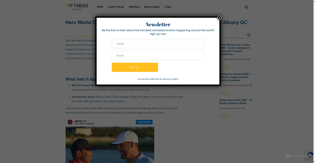 Security scan screenshot of https://viptablescannes.com/hero-world-challenge-2025-elite-field-bahamas/