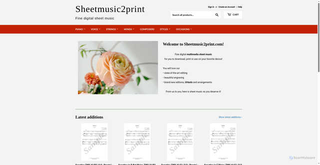 Security scan screenshot of https://sheetmusic2print.com