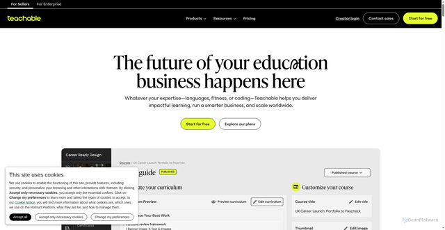 Security scan screenshot of https://teachable.com/?utm_source=student_mailer&utm_medium=email&utm_campaign=teachable_branding&utm_content=footer_branding