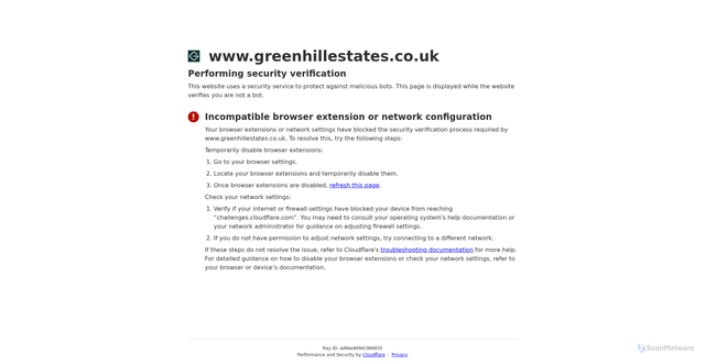 Security scan screenshot of https://www.greenhillestates.co.uk