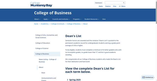 Security scan screenshot of https://csumb.edu/business/about/deans-list/