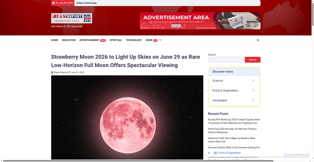Security scan screenshot of https://firstreport.news/travel/nature/strawberry-moon-2026-june-full-moon/