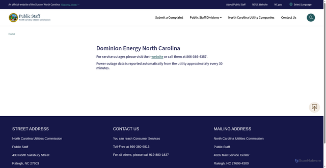Security scan screenshot of https://publicstaff.nc.gov/dominion-energy-north-carolina