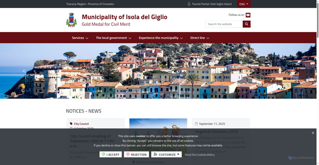 Security scan screenshot of https://www.comune.isoladelgiglio.gr.it/it-it/home