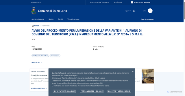 Security scan screenshot of https://www.comune.esinolario.lc.it