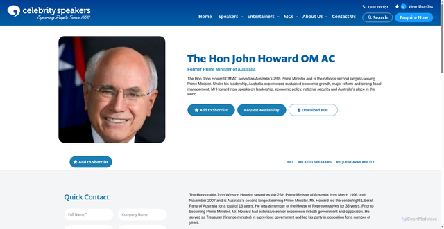Security scan screenshot of https://www.celebrityspeakers.com.au/speakers/the-honourable-john-howard/?speaker=The+Hon+John+Howard+OM+AC