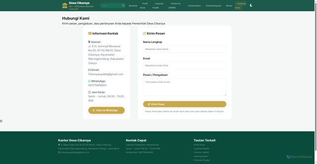 Security scan screenshot of https://desacikaroya.com/kontak.html
