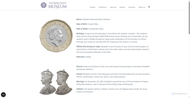 Security scan screenshot of https://www.royalmintmuseum.org.uk/learning/learning-zone/jubilee/elizabeth-ii-fact-file/
