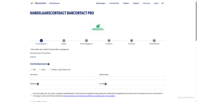 Security scan screenshot of http://argenta.ikwilbancontactpro.com/