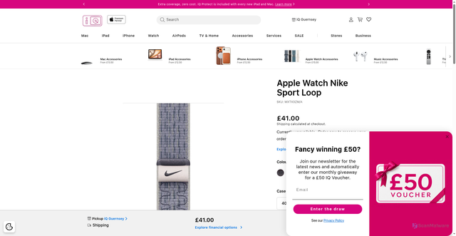 Security scan screenshot of https://iqguernsey.com/products/2024-apple-watch-nike-sport-loop-mxtx3zm-a
