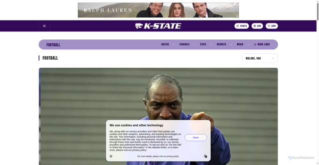 Security scan screenshot of https://www.kstatesports.com/sports/football/roster/coaches/van-malone/2639