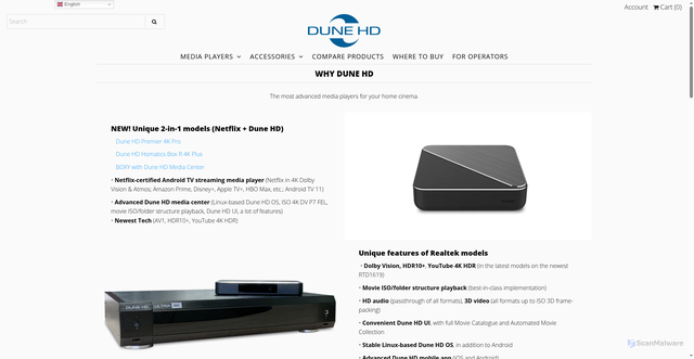 Security scan screenshot of https://www.dune-hd.com/
