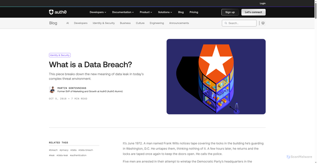 Security scan screenshot of https://auth0.com/blog/what-is-a-data-breach/