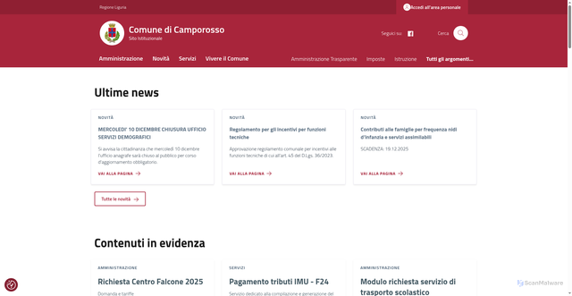 Security scan screenshot of https://comune.camporosso.im.it/