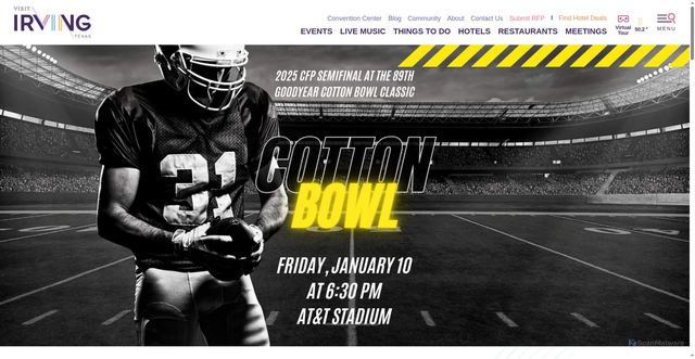Security scan screenshot of https://www.irvingtexas.com/2025-cotton-bowl-classic/