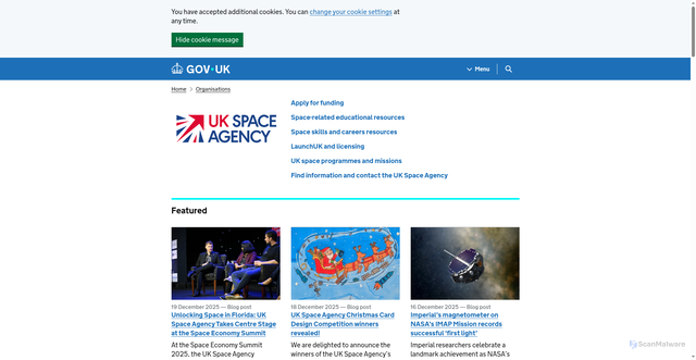 Security scan screenshot of https://www.gov.uk/government/organisations/uk-space-agency