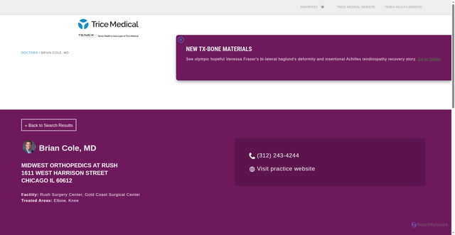 Security scan screenshot of https://www.tenexresources.com/for-patients/doctors/brian-cole-md/