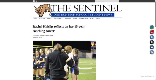 Security scan screenshot of https://deeprunsentinelonline.org/7484/sports/rachel-haislip-reflects-on-her-15-year-coaching-career/