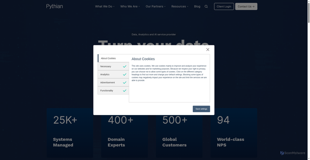 Security scan screenshot of https://pythian.com