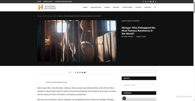 Security scan screenshot of https://www.historicmysteries.com/major-crimes/shergar/26002/