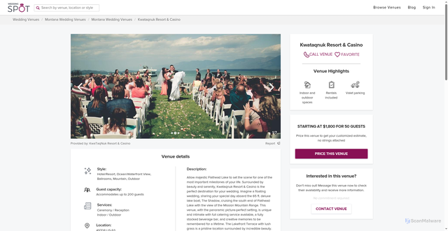 Security scan screenshot of https://www.wedding-spot.com/venue/6805/kwataqnuk-resort-casino/