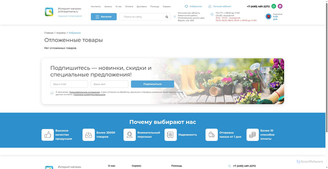 Security scan screenshot of https://onlinesemena.ru/basket/delay.html