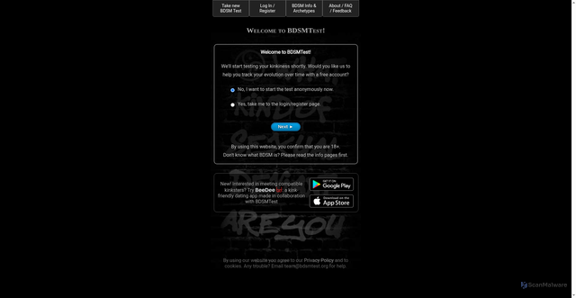 Security scan screenshot of https://www.bdsmtest.org/select-mode