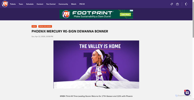 Security scan screenshot of https://mercury.wnba.com/news/phoenix-mercury-re-sign-dewanna-bonner
