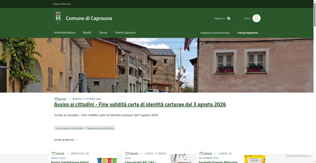 Security scan screenshot of https://www.comune.caprauna.cn.it/