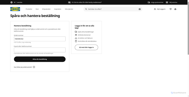 Security scan screenshot of https://www.ikea.com/se/sv/purchases/1583581202/?lid=5E51DEC75EB2220D65DDA88D0A3E5B418B00D1E5AA6B36347A9D818AD55784BD
