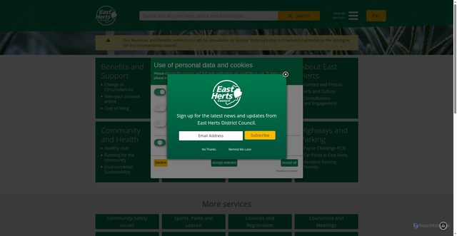Security scan screenshot of https://www.eastherts.gov.uk