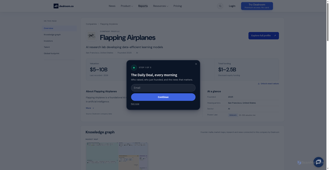 Security scan screenshot of https://dealroom.co/companies/flapping-airplanes/