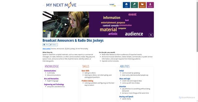 Security scan screenshot of https://www.mynextmove.org/profile/summary/27-3011.00