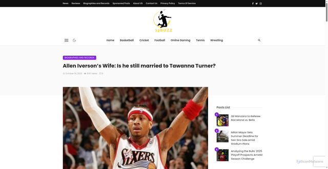 Security scan screenshot of https://73buzz.com/allen-iversons-wife-tawanna-turner/