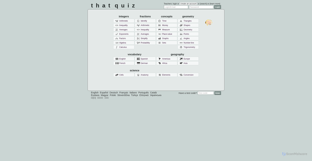 Security scan screenshot of https://www.thatquiz.org
