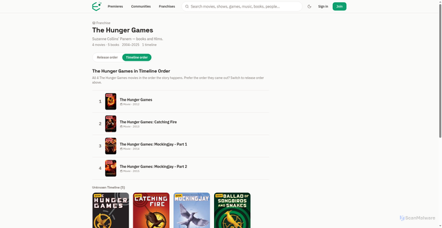 Security scan screenshot of https://everrated.app/franchise/the-hunger-games