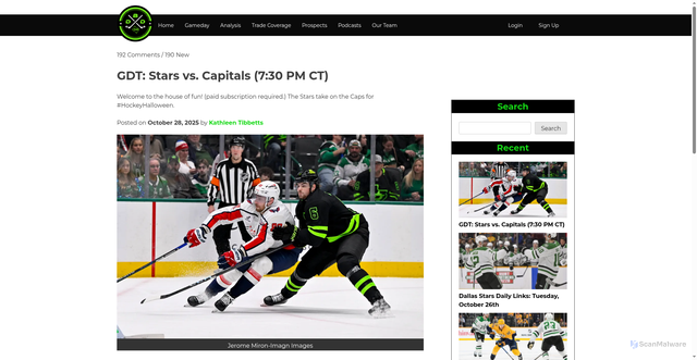 Security scan screenshot of https://www.defendingbigd.com/gdt-stars-vs-capitals-730-pm-ct/