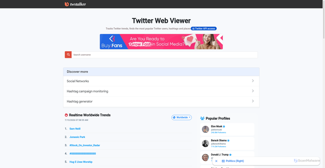 Security scan screenshot of https://twstalker.com/