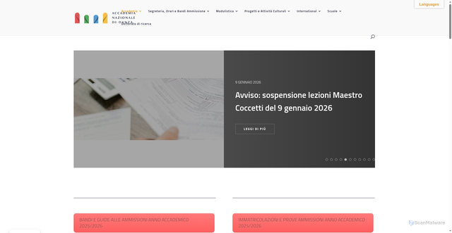 Security scan screenshot of https://www.accademianazionaledanza.it/