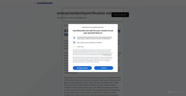 Security scan screenshot of https://enterpriseidentityverification.net