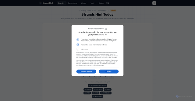 Security scan screenshot of https://strandshint.app/strands-hint-today
