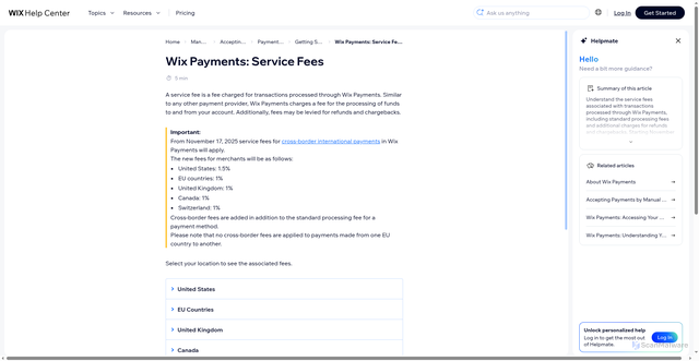 Security scan screenshot of https://support.wix.com/en/article/wix-payments-service-fees