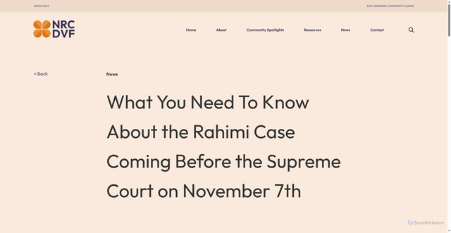Security scan screenshot of https://nrcdvf.org/news/what-you-need-to-know-about-rahimi/