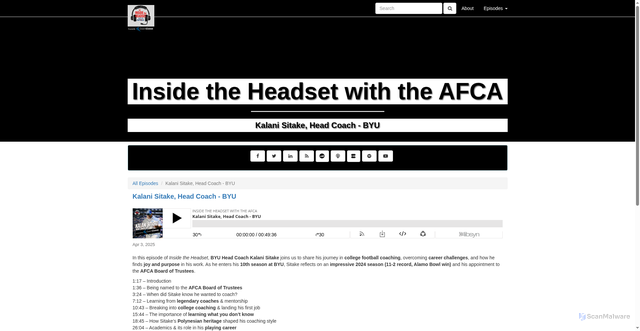 Security scan screenshot of https://weareafca.libsyn.com/kalani-sitake-head-coach-byu