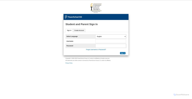 Security scan screenshot of https://cherokee1.powerschool.com
