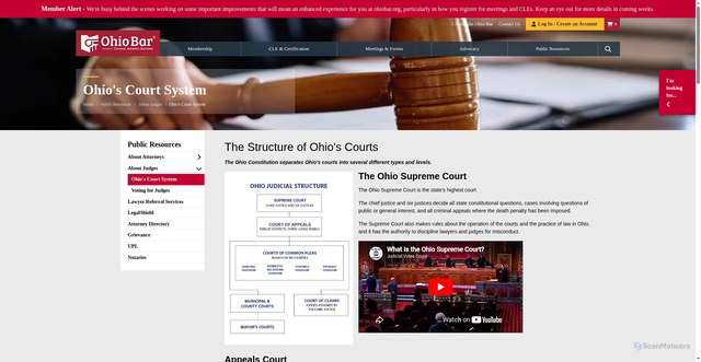 Security scan screenshot of https://www.ohiobar.org/public-resources/about-judges/ohios-court-system/