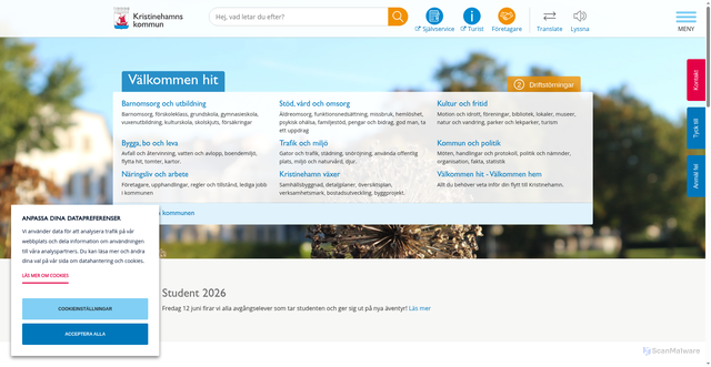 Security scan screenshot of http://www.kristinehamn.se