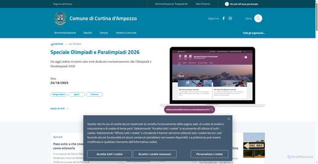 Security scan screenshot of https://www.comune.cortinadampezzo.bl.it/